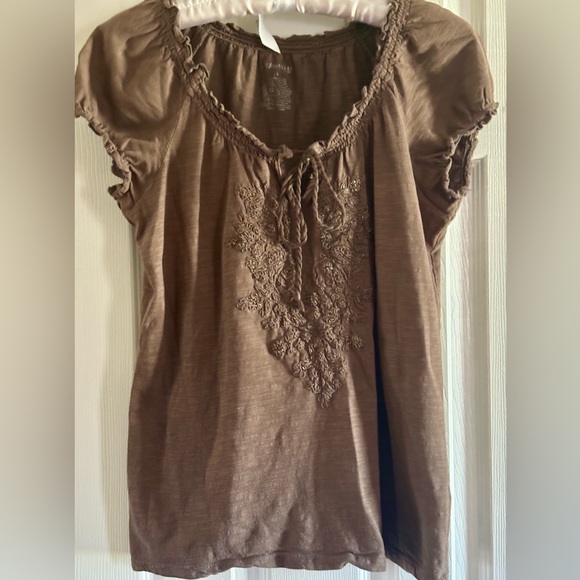 St. John's Bay Tops - St. John's Bay Brown Embroidered Blouse